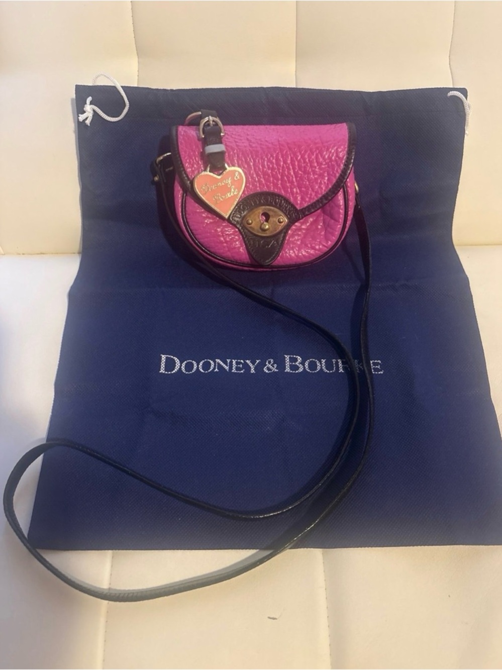 Dooney & Bourke Hot Pink & Black XBody Saddle Bag with Heart Keychain